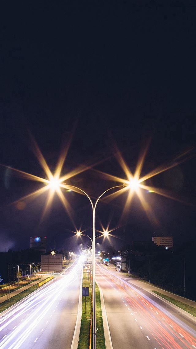 640x1136 Night Road Exposure Dark Light City Car - railway iPhone Wallpaper