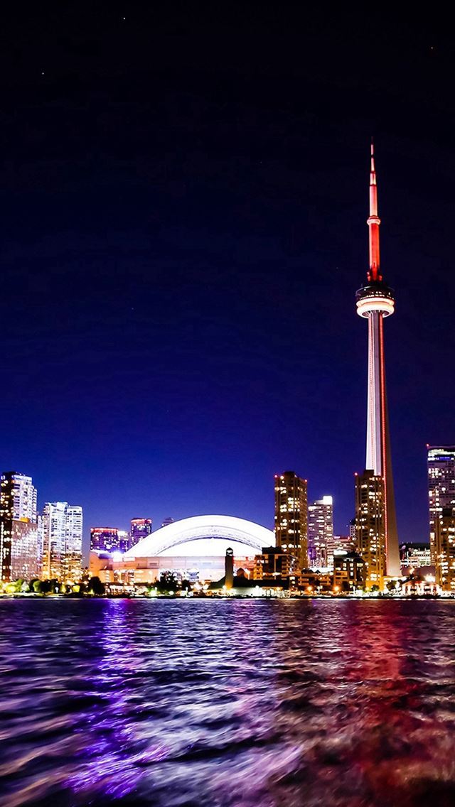 640x1136 Toronto Lake Canada City Night View - skyscraper iPhone Wallpaper