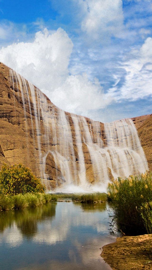 640x1136 Nature Rock Waterfall Scenery - reflection iPhone Wallpaper
