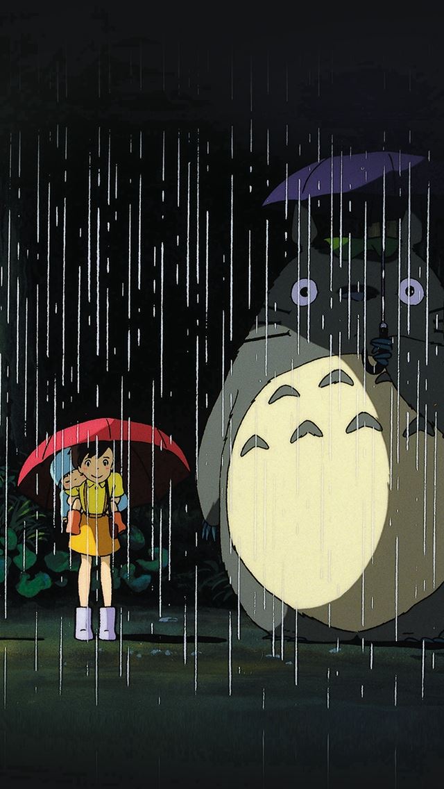 640x1136 My Neighbor Totoro Art Illust Rain Anime - warm iPhone Wallpaper
