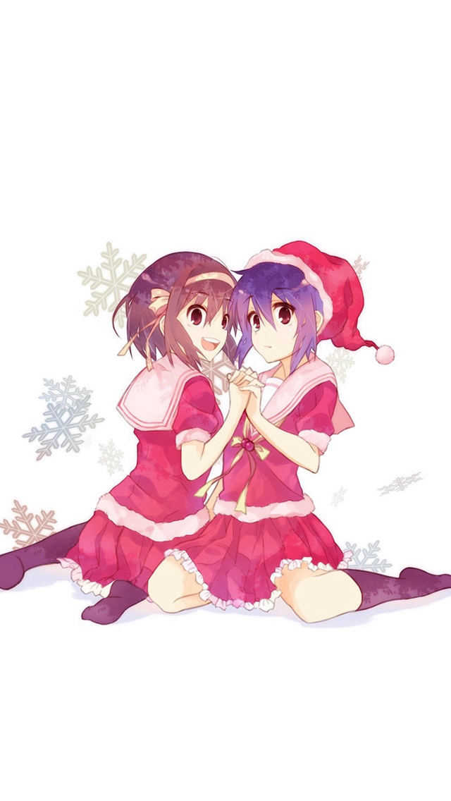 Cute Anime Chirstmas Art Illust Girls iPhone Wallpapers Free Download