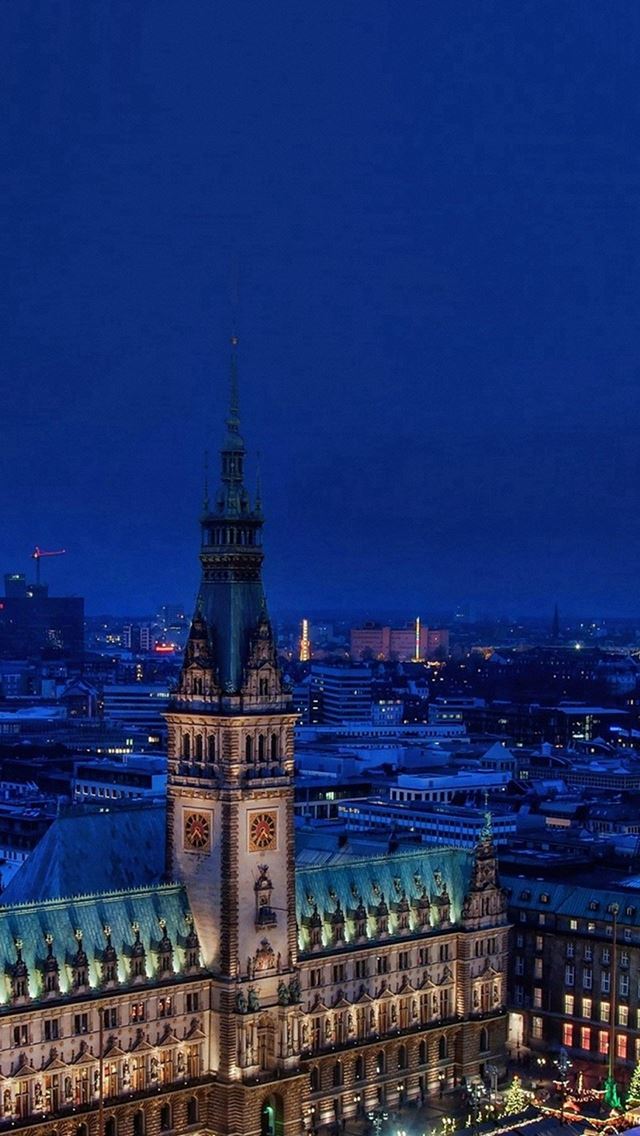 640x1136 Christmas Blue Night Winter City - buildings iPhone Wallpaper