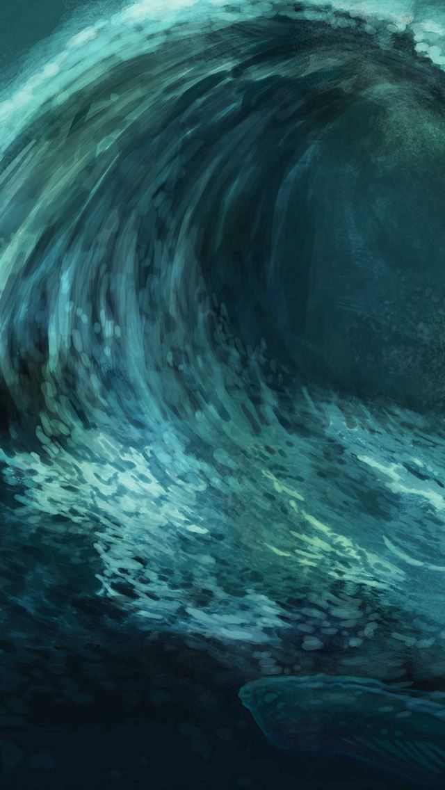 640x1136 Wave Green Whale Art Illust - whale iPhone Wallpaper