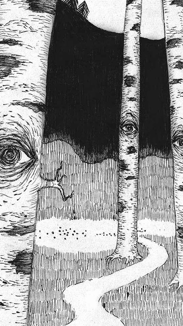 640x1136 Eye In Woods Pencil Drawing Art Illust - road iPhone Wallpaper