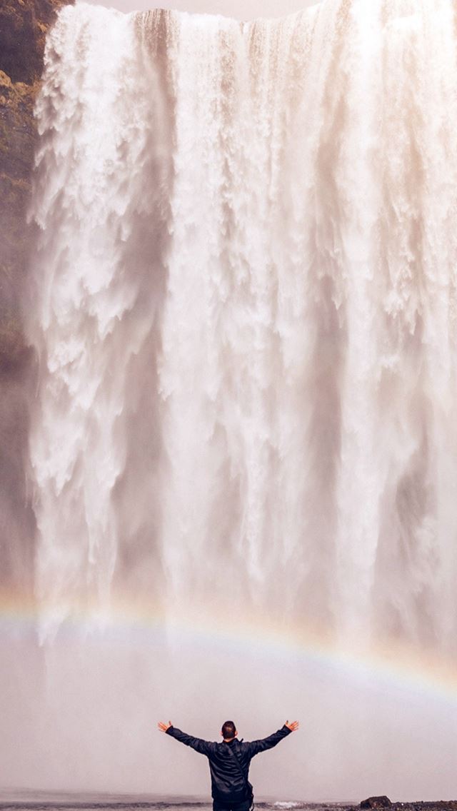 640x1136 Wterfall Rainbow Nature Mountain Sunlight - rainbow iPhone Wallpaper