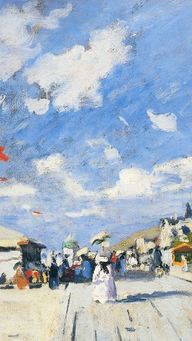 640x1136 Classic Art Paint Boardwalk On Claude Monet Winter Snow - paint iPhone Wallpaper