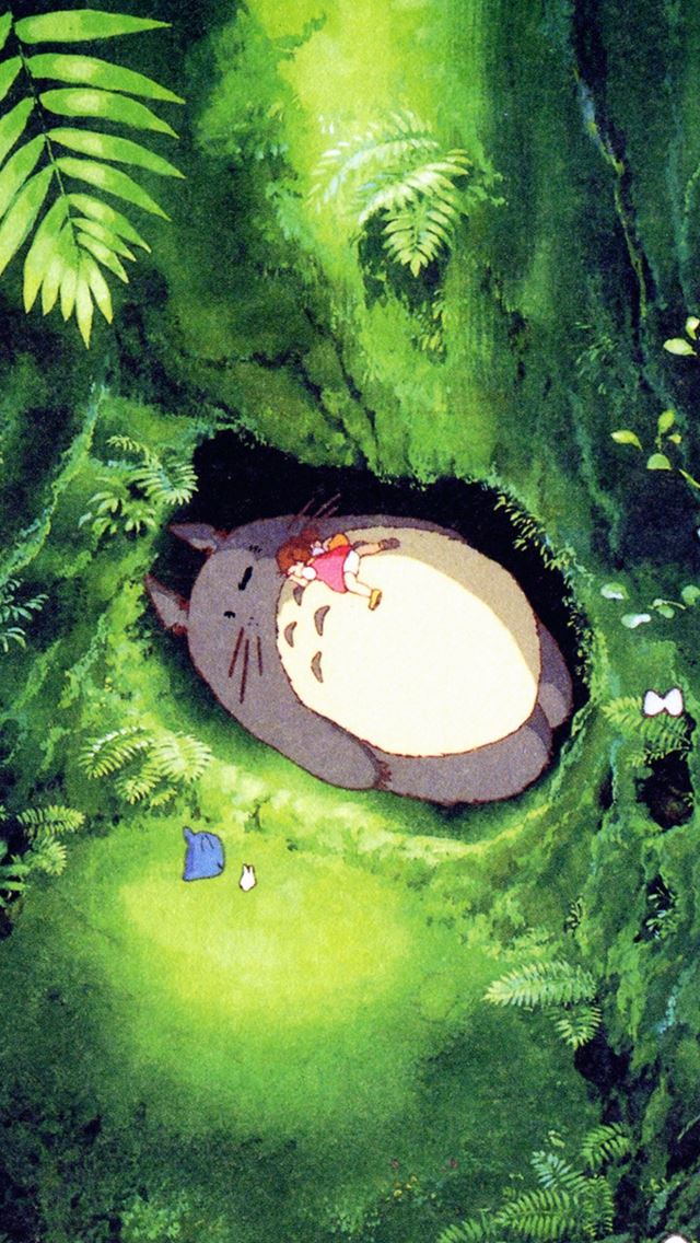 640x1136 Japan Totoro Art Green Anime Illustration - movie iPhone Wallpaper