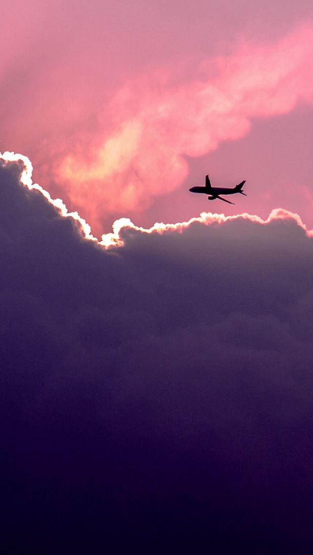 640x1136 Plane Above Sunset Clouds - skyscape iPhone Wallpaper