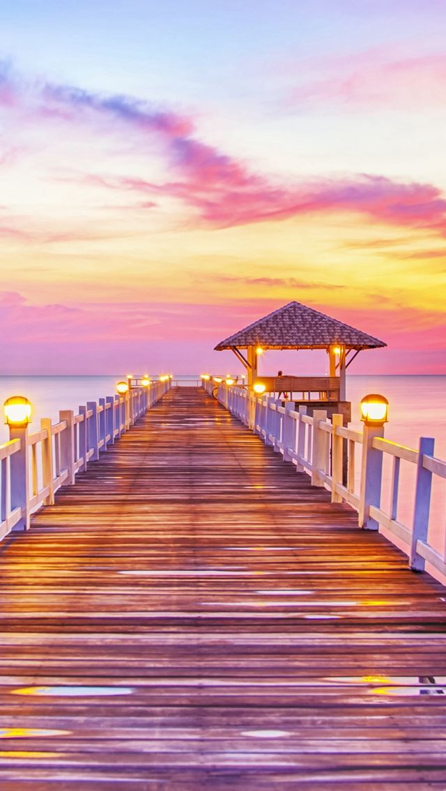640x1136 Fury Wonderful Sunset Wooden Bridge Skyscape - clouds iPhone Wallpaper