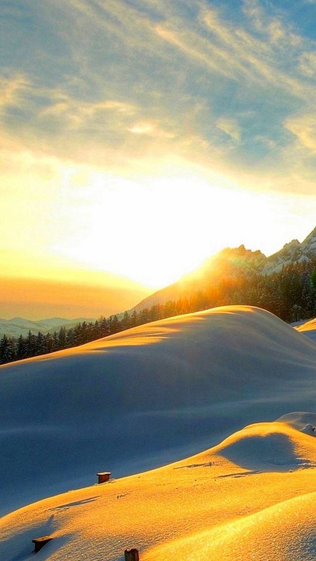 640x1136 Bright Sunset Snow Field Landscape - skyscape iPhone Wallpaper
