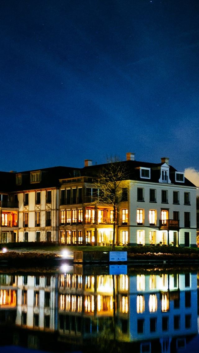 640x1136 House Night Happy Town Sky - reflection iPhone Wallpaper