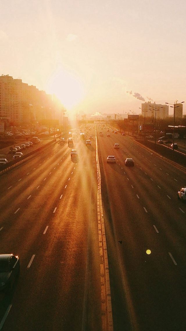 640x1136 City Sunset Road Car Orange - traffic iPhone Wallpaper