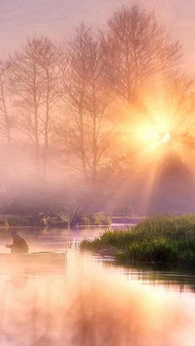 640x1136 Morning Misty lake Pure Scenery - sunrise iPhone Wallpaper