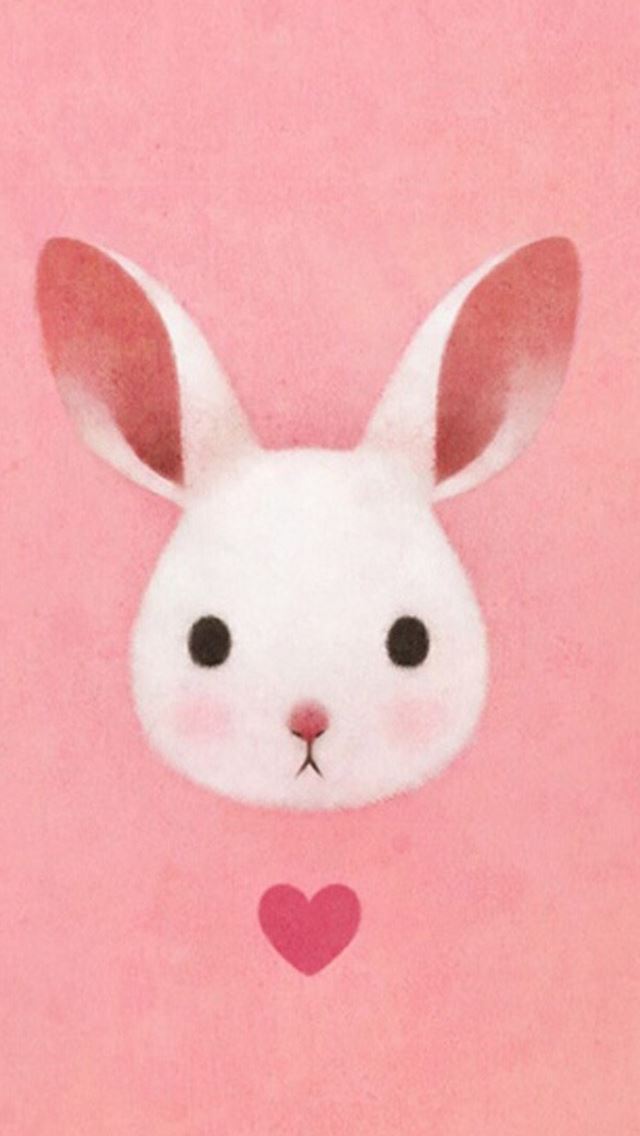 640x1136 Cute Lovely Pink Rabbit Drawing Art - heart iPhone Wallpaper