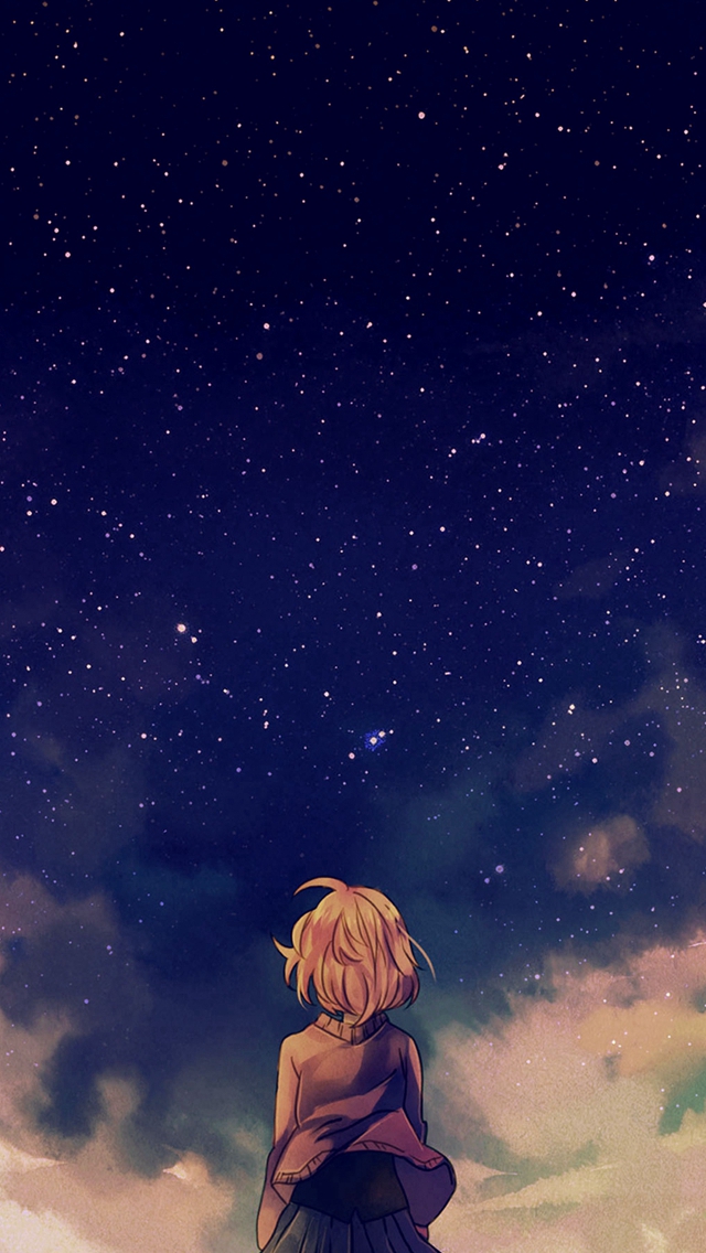 Starry Space Illust Anime Girl iPhone wallpaper 