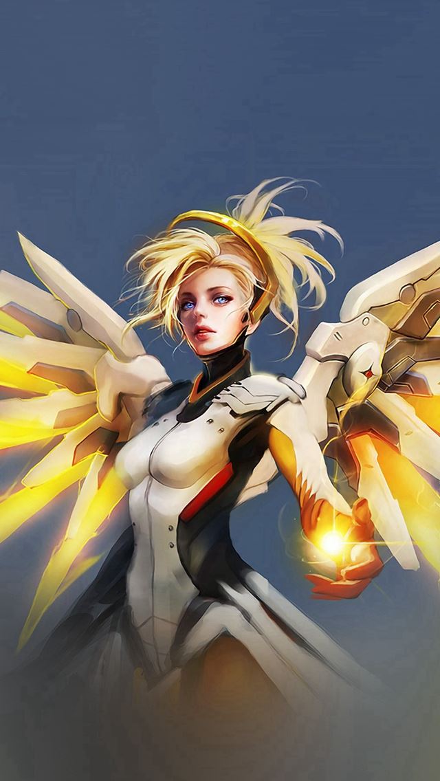 640x1136 Overwatch Mercy Cute Game Art Illustration Angel -  iPhone Wallpaper