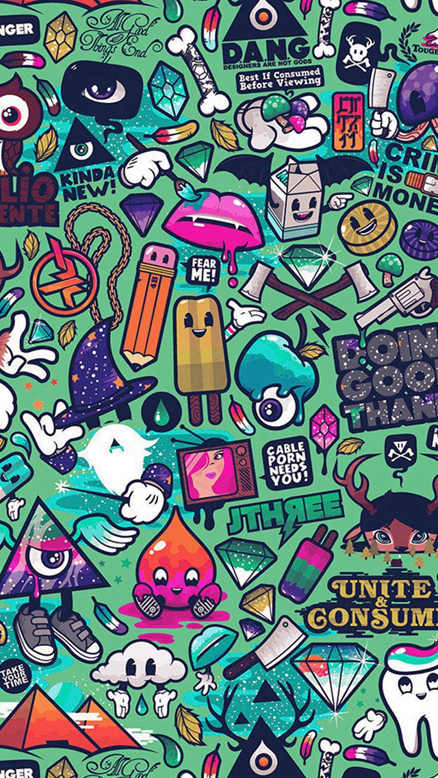 Art Work Pattern Illustration Graffiti Green iPhone wallpaper 