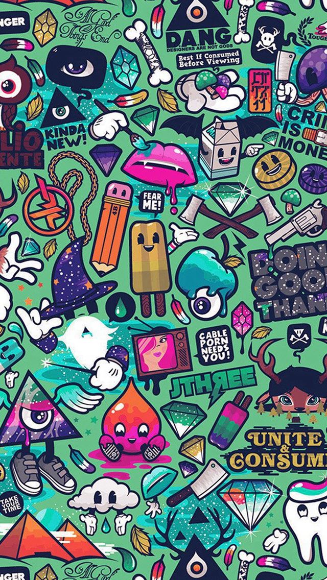 640x1136 Art Work Pattern Illustration Graffiti Green - illustration iPhone Wallpaper