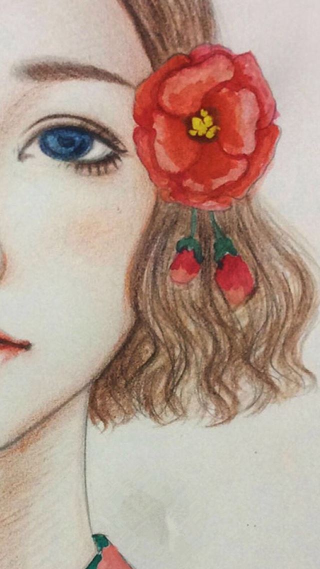 640x1136 Drawn Illust Art Sweet Girl Face Side - illust iPhone Wallpaper