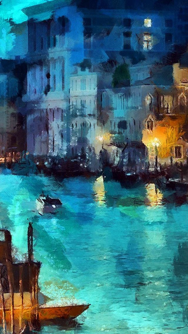 640x1136 Art Classic Painting Water Lake Night Blue - lake iPhone Wallpaper