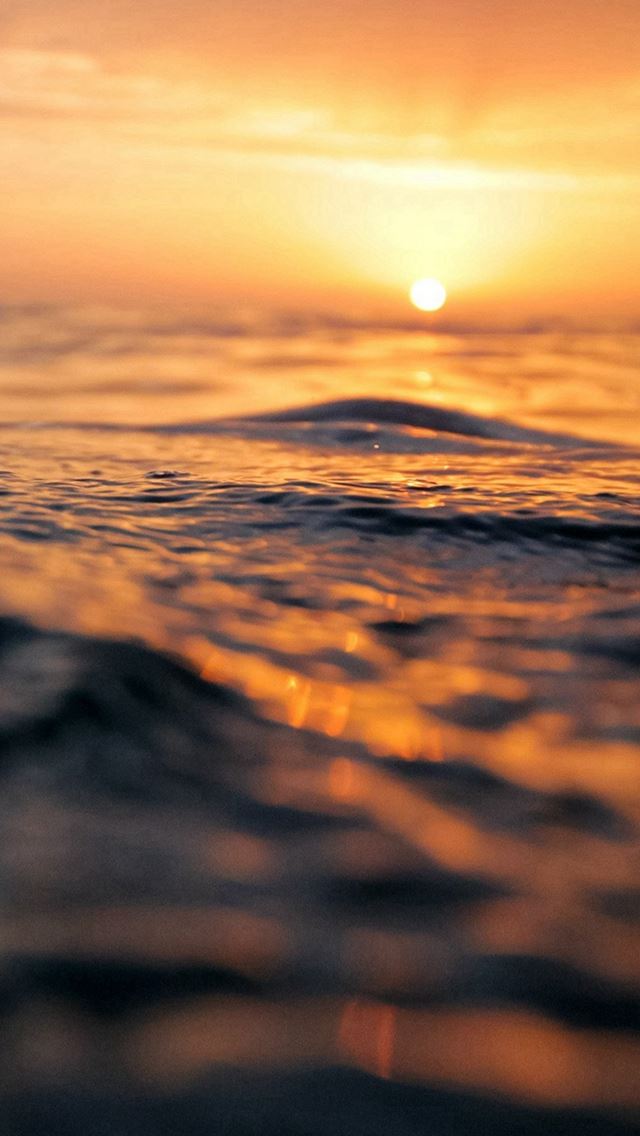 640x1136 Sunset Sea Water Bokeh Orange Nature - wave iPhone Wallpaper