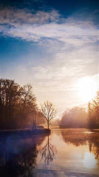 Lake Calm Tree Mountain Sunny Day Nature Vignette wallpaper