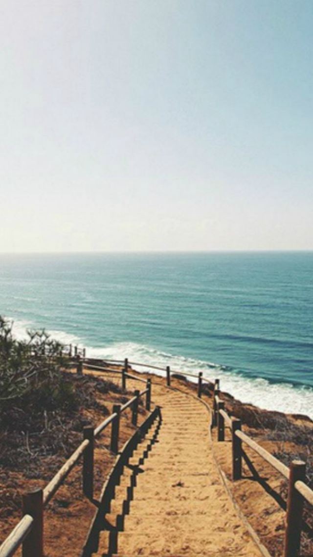 640x1136 Beach Shore Stairs Path - wave iPhone Wallpaper