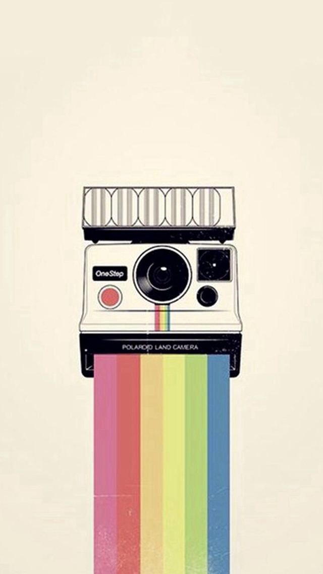 Polaroid Camera Colorful Rainbow Illustration  iPhone wallpaper 