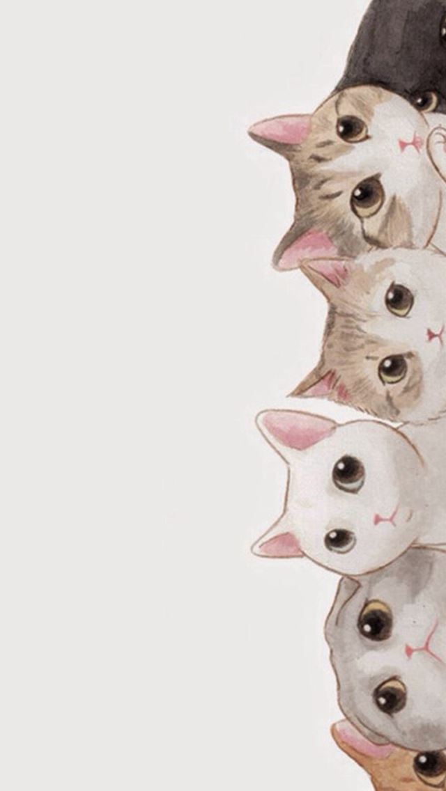1284x2778 Cute Cats Vertical Aligned Illustration - poor iPhone Wallpaper