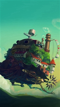 Studio Ghibli Castle Anime Green Peace Art Illustration wallpaper