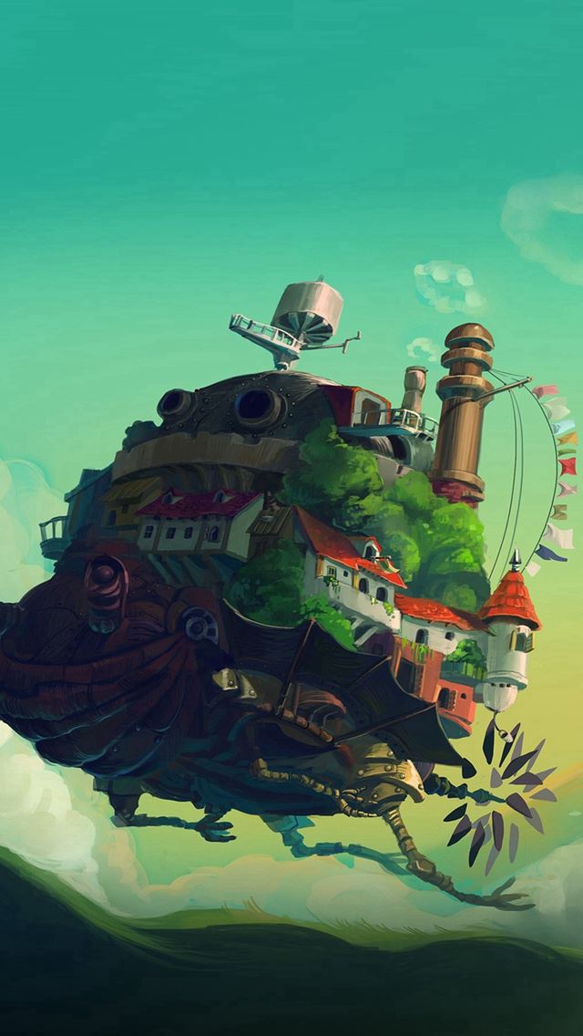 640x1136 Studio Ghibli Castle Anime Green Peace Art Illustration - castle iPhone Wallpaper