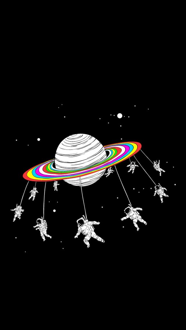 640x1136 Astronauts Merry Go Round Planet Space  - drawn iPhone Wallpaper