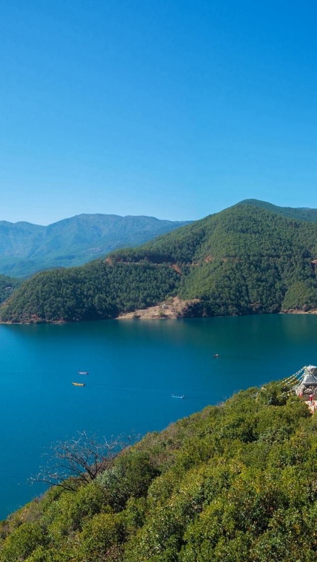 640x1136 Lake Island Mountain Sky Top View - hill iPhone Wallpaper