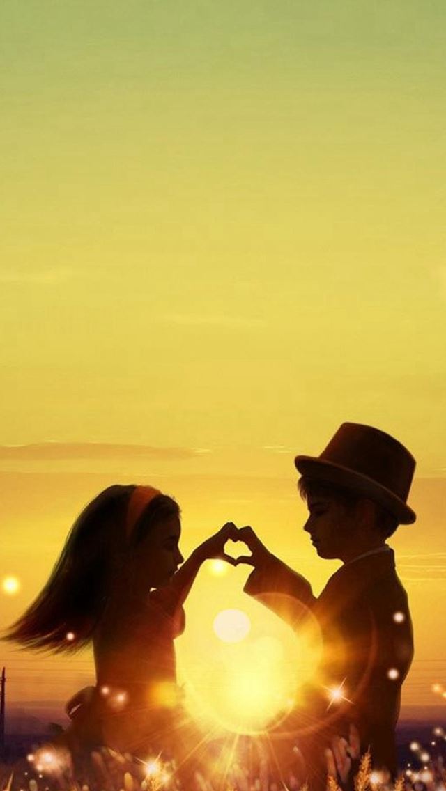 640x1136 Sunset Love Cute Kids Couple Sunlight Flowers Field - romantic iPhone Wallpaper
