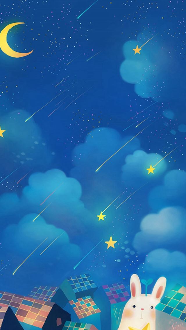 640x1136 Cute Dreamy Rabbit Moon Shooting Starry Night Skyscape - skyscape iPhone Wallpaper