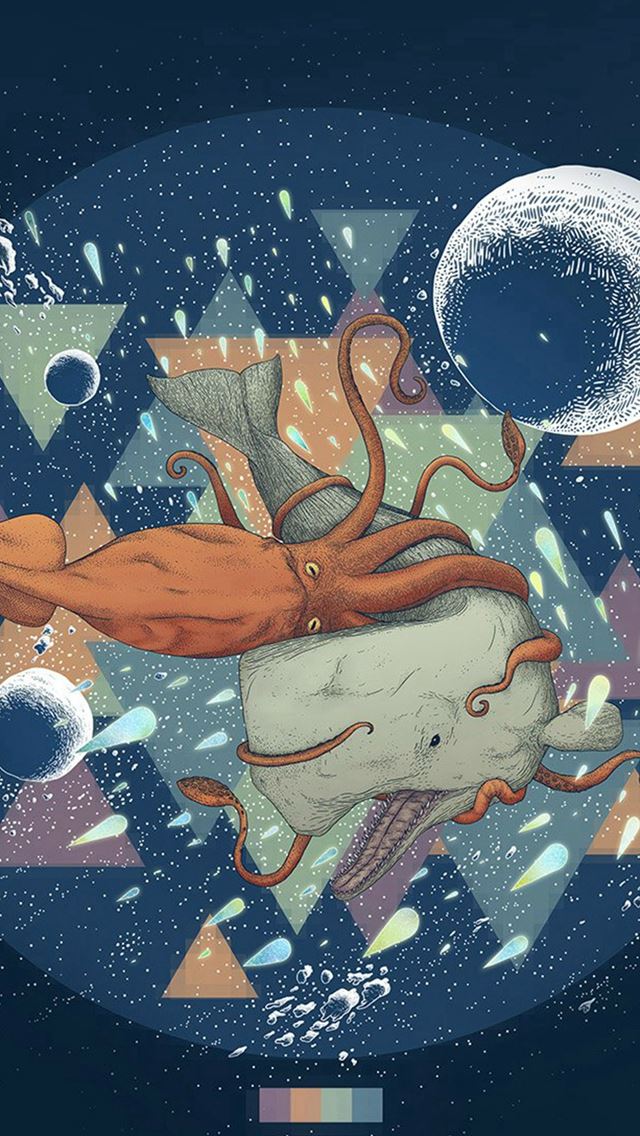 640x1136 Diamond Sea Octopus Whale Illust Art Blue - octopus iPhone Wallpaper