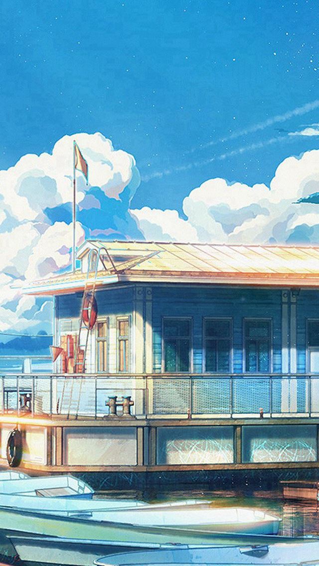 640x1136 Sea Illustration Art Anime Painting - boat iPhone Wallpaper