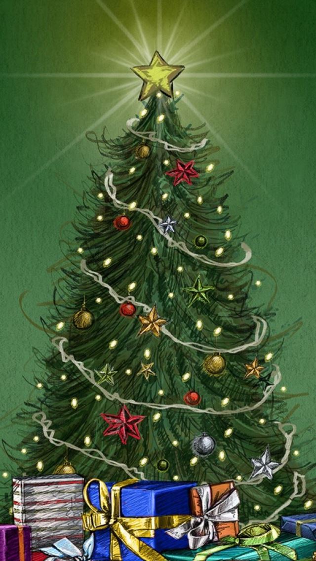 640x1136 Christmas Pine Tree Around Gifts - gifts iPhone Wallpaper