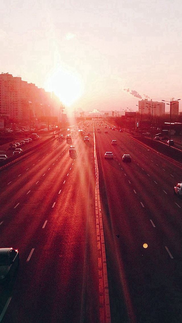 640x1136 City Sunset Road Car Red Flare - traffic iPhone Wallpaper