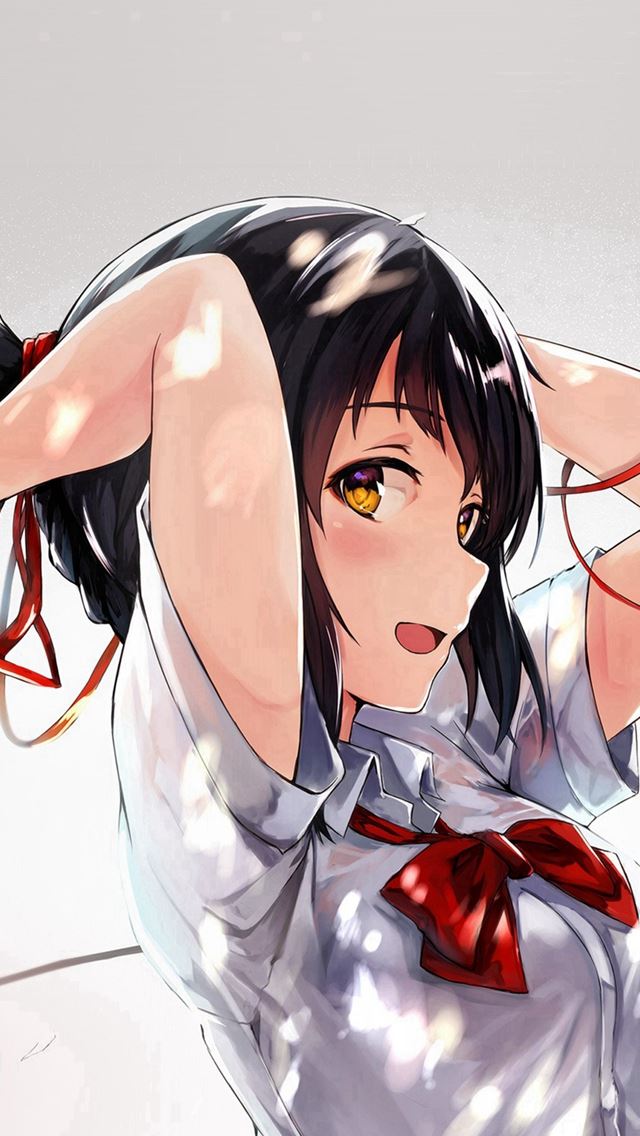 640x1136 Yourname Anime Film Girl Red Ribbon Illustration Art - illustration iPhone Wallpaper
