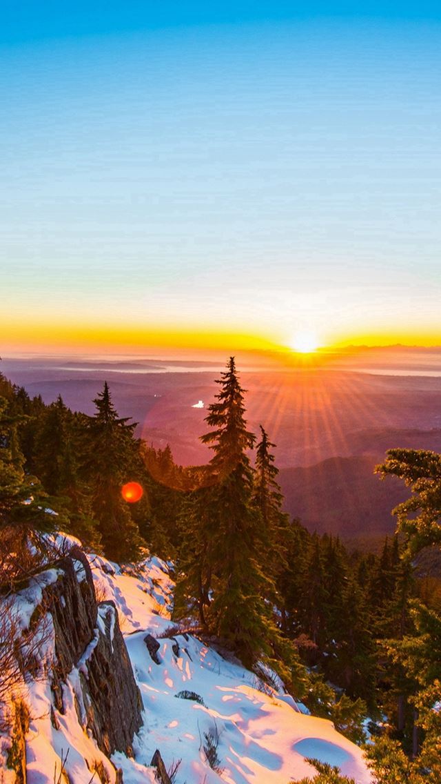 640x1136 Mountain Snow Winter Sunset Wood Nature - sunshine iPhone Wallpaper