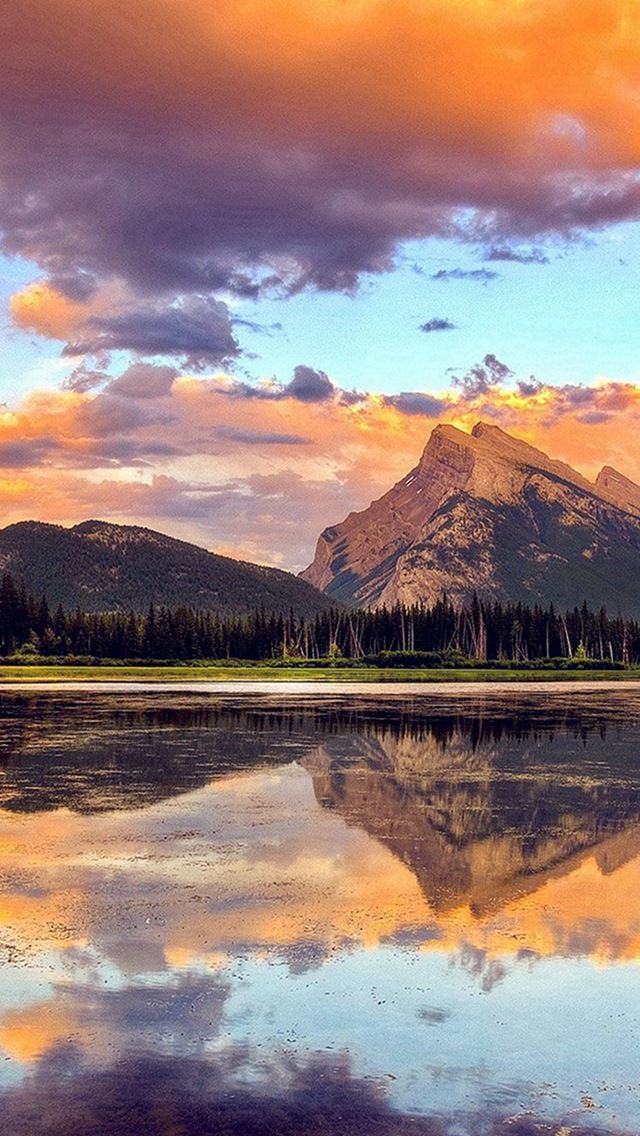 640x1136 Mountain Lake Sunset Nature Summer - clouds iPhone Wallpaper