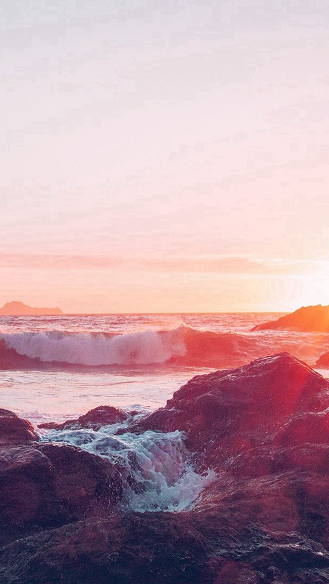 640x1136 Sea Ocean Nature Sunset Rock Wave Blue Red - sunshine iPhone Wallpaper