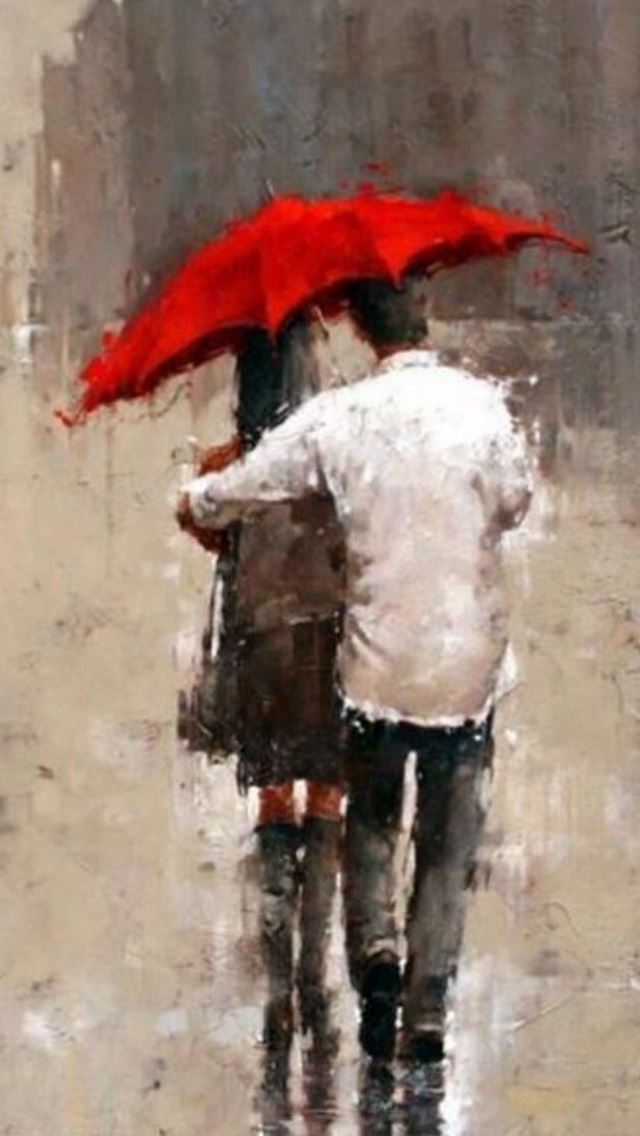 640x1136 Rainy Romantic Lover Couple Back Art - couple iPhone Wallpaper