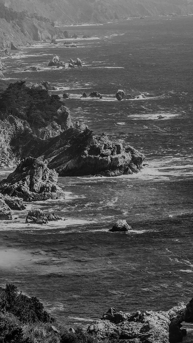 640x1136 Sea Ocean Rock Nature Mountain Summer Dark Bw - mountains iPhone Wallpaper