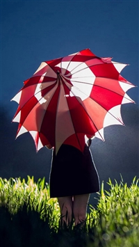 Dark Night Umbrella Girl Silhouette Back wallpaper