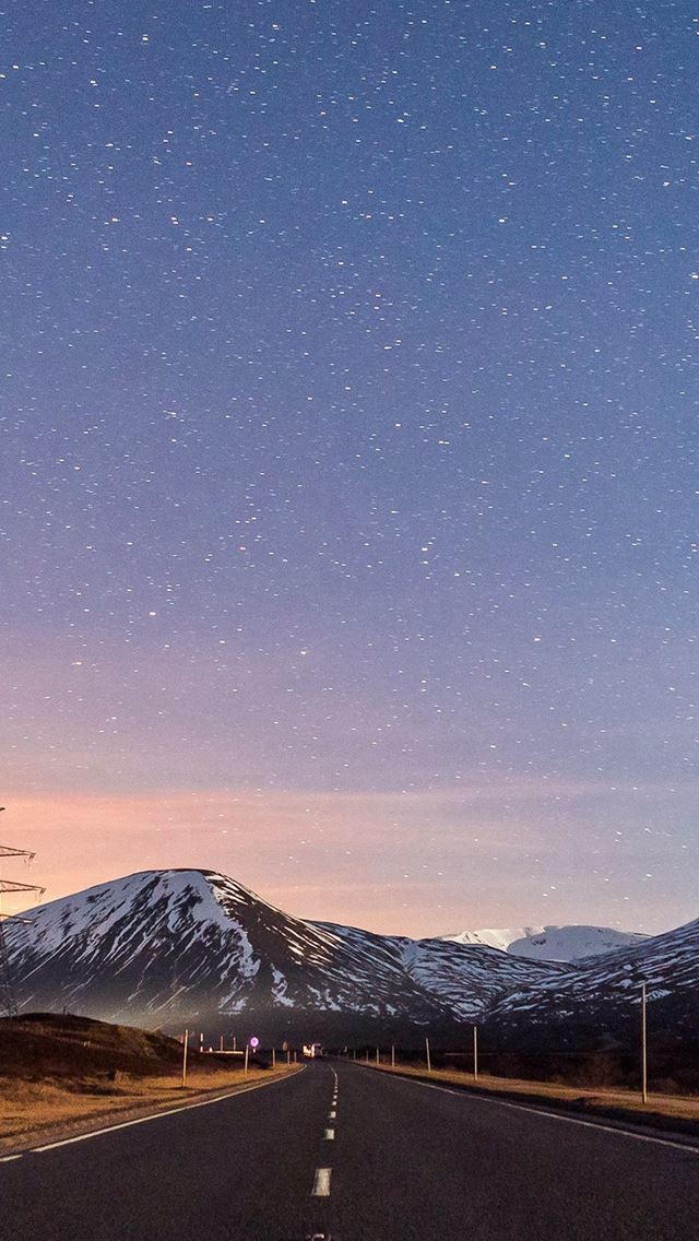 640x1136 Sky Star Lovely Road Street Mountain Winter Nature - lovely iPhone Wallpaper