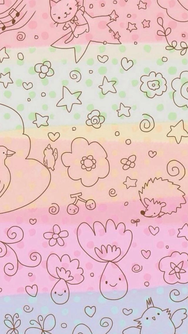 640x1136 Dreamy Anime Cute Kitten Pattern Painting Background - pink iPhone Wallpaper