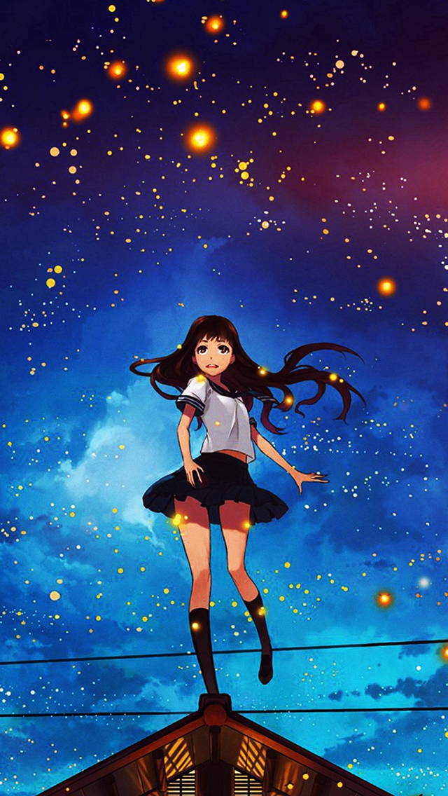 Girl Anime Star Space Night Illustration Art Flare iPhone Wallpapers Free  Download