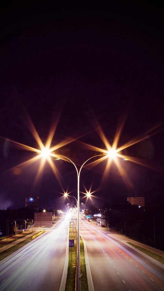 640x1136 Night Road Exposure Dark Light City Car Vignette - orange iPhone Wallpaper